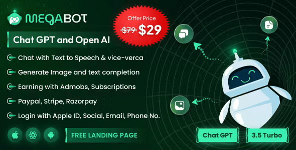 Megabot React Native ChatGPT Admob Subscription Plan Open AI Chat Writing Image Generator