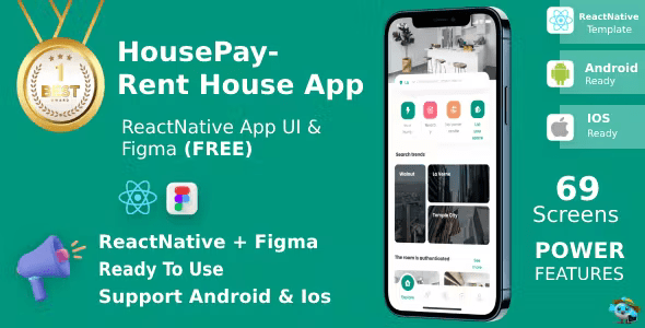 rent home app ui kit react native figma free life time update housepay