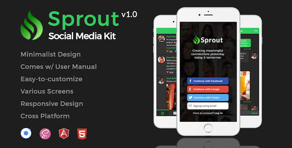 Sprout Minimalist Social Media App Template for Ionic