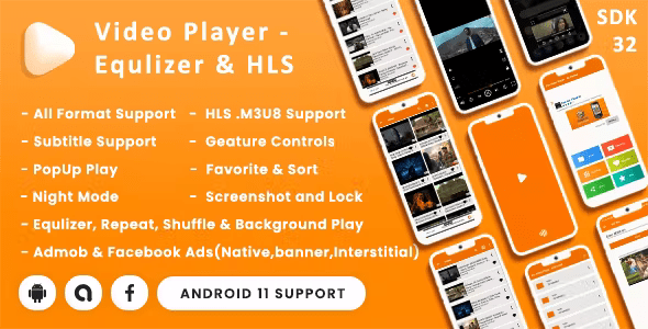 Video Player with Equalizer Subtitle HLS PlayAndroid 11 SDK 32