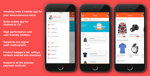 WooCommerce mobile app clothing theme ionic 3